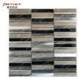 high quality peel and stick metal Black glass mix metal strip tile mosaic for fireplace kitchen decoration